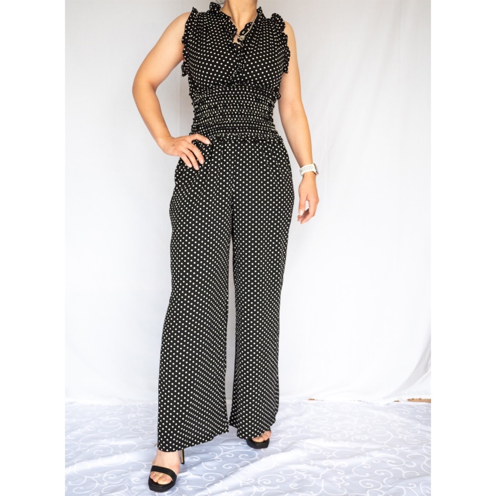 Max Studio B&W Polkadot Jumpsuit Size S